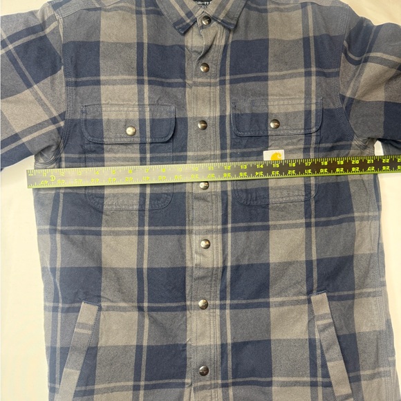 Carhartt Relaxed Fit Sherpa Lined Flannel Shirt Jacket Blue Plaid Med - Picture 7 of 10